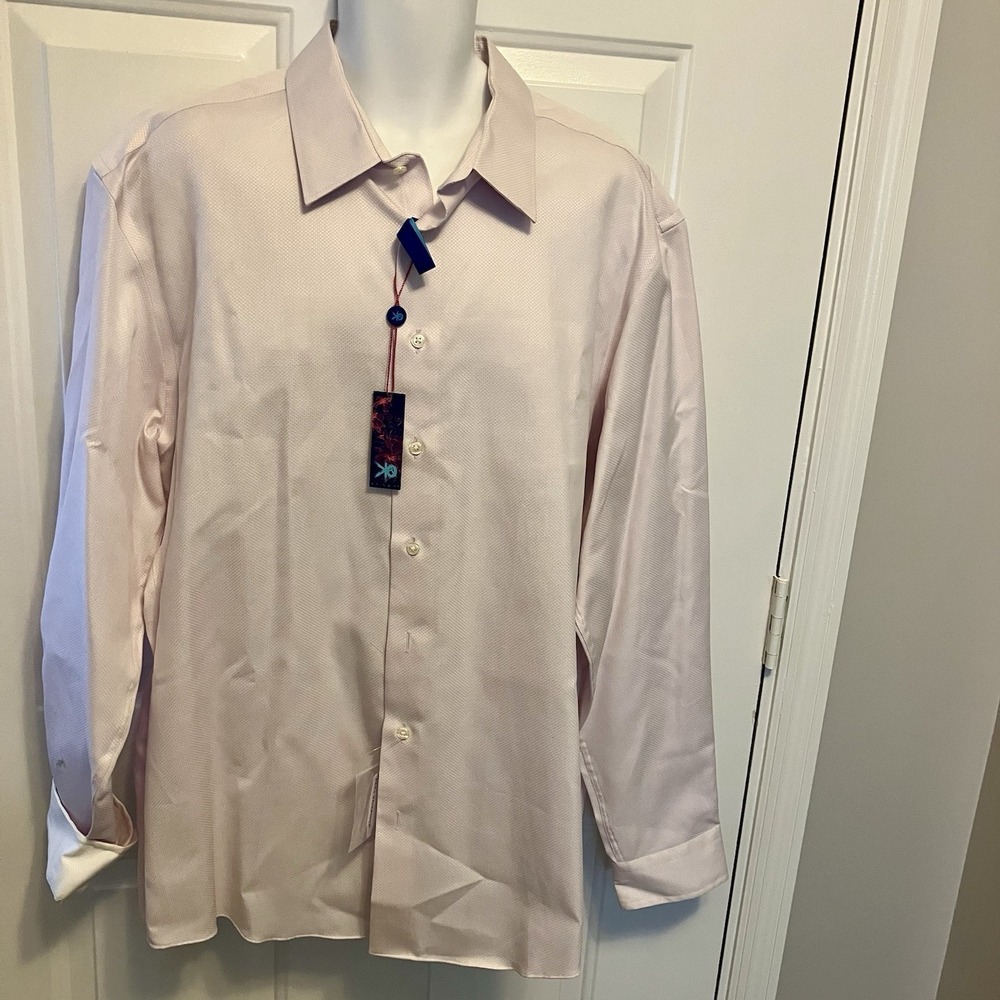 NWT Egara Shirt Men's 2XLT Non Iron Flip Cuff Slim Fit Cotton Pink $105